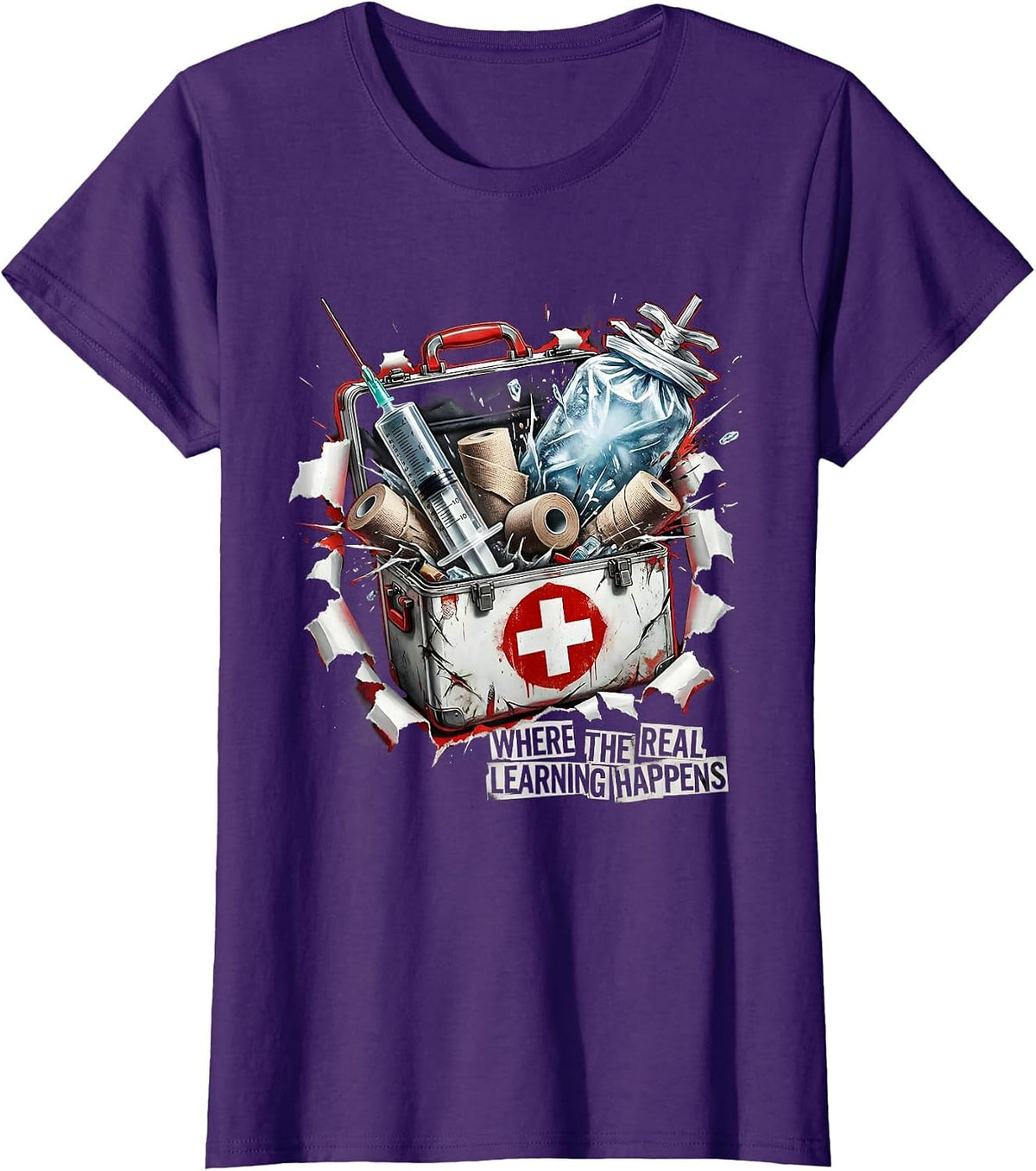 Women's School Nurse Where the Real Learning Happens T-Shirt - Purple