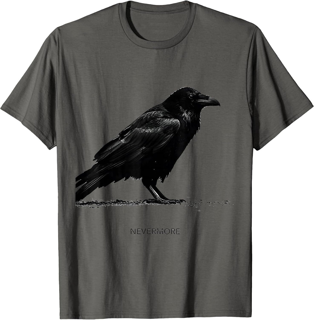Nevermore Raven Silhouette Gothic Bird Enthusiast Dark Humor T-Shirt - Asphalt Grey