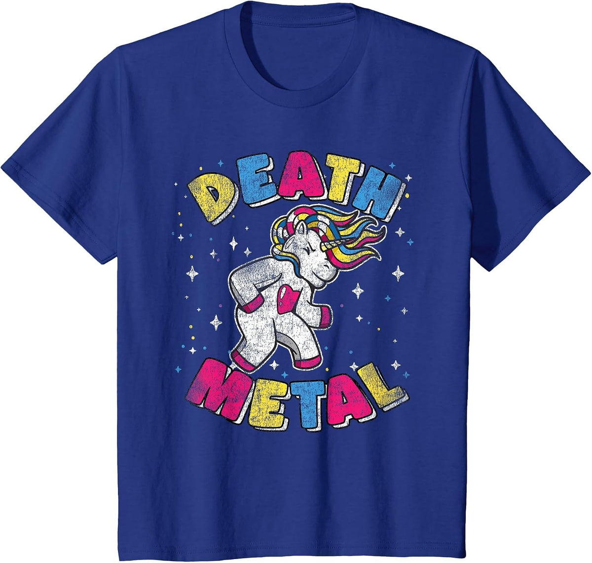 Death Metal Kids Headbanging Retro Heavy Metal Unicorn T-Shirt - Royal Blue