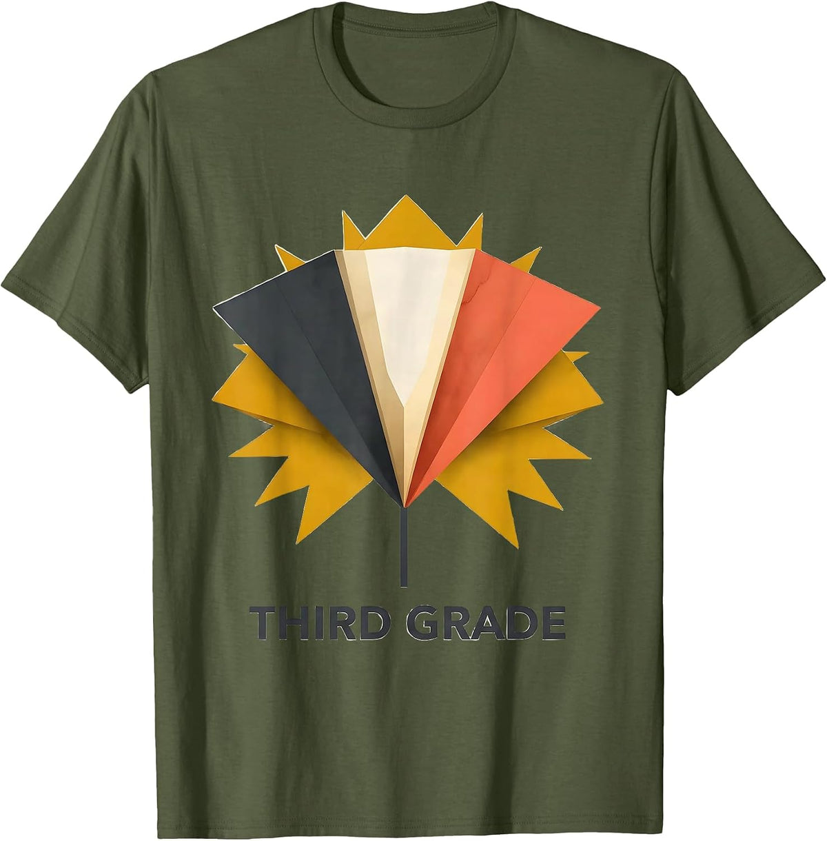 Men's Third Grade Midcentury Modern Pennant Back To School Girls T-Shirt - Olive Green