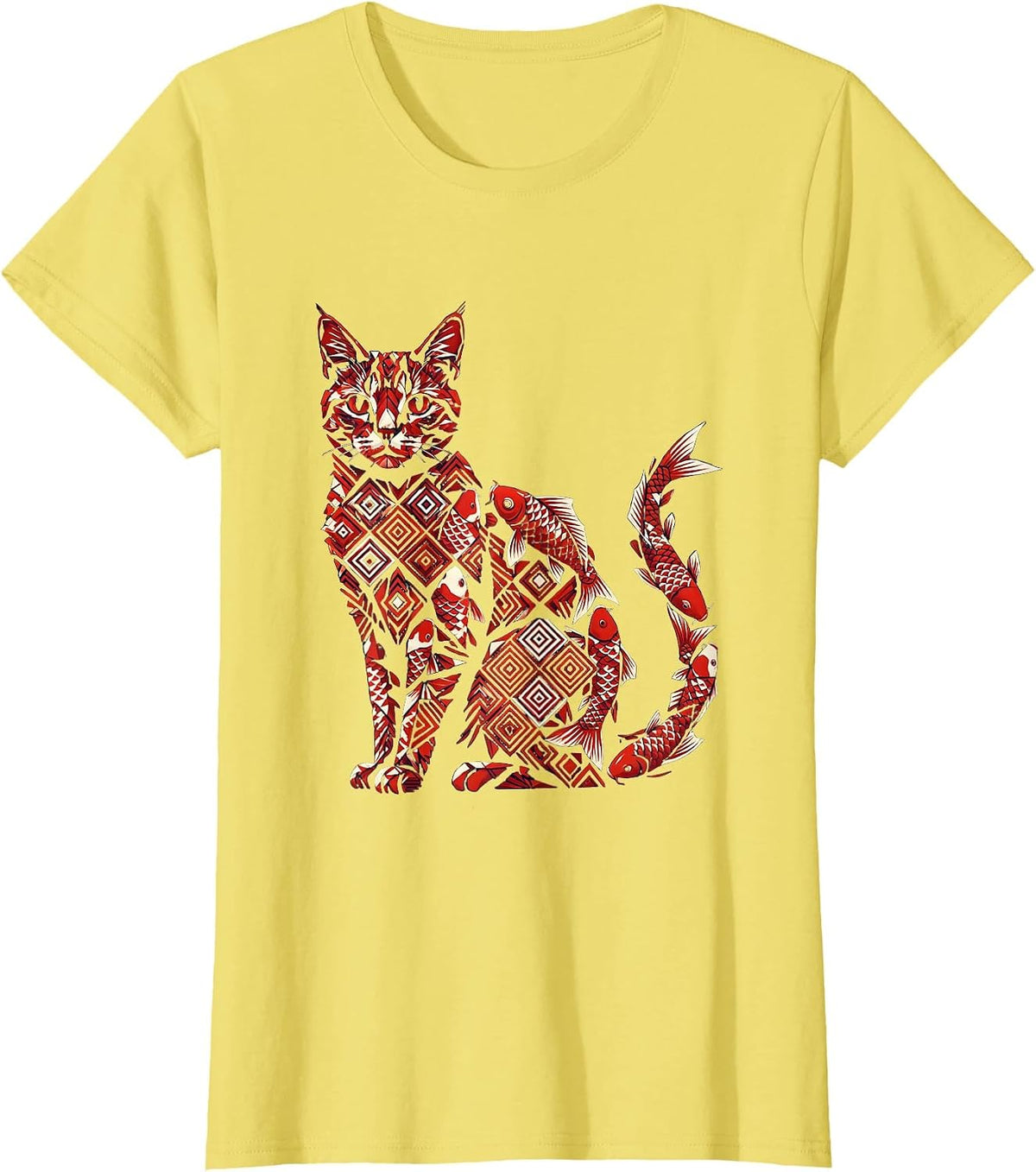 Koi Fish Cat Silhouette Art Design T-Shirt - Lemon Yellow