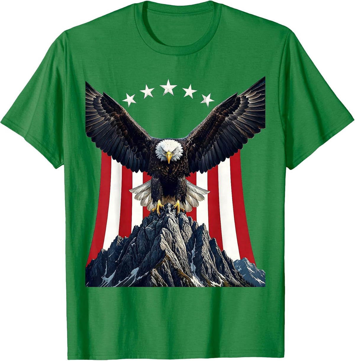 Men's Freedom Bald Eagle Gripping Mountain Peak Design T-Shirt - Kelly Green