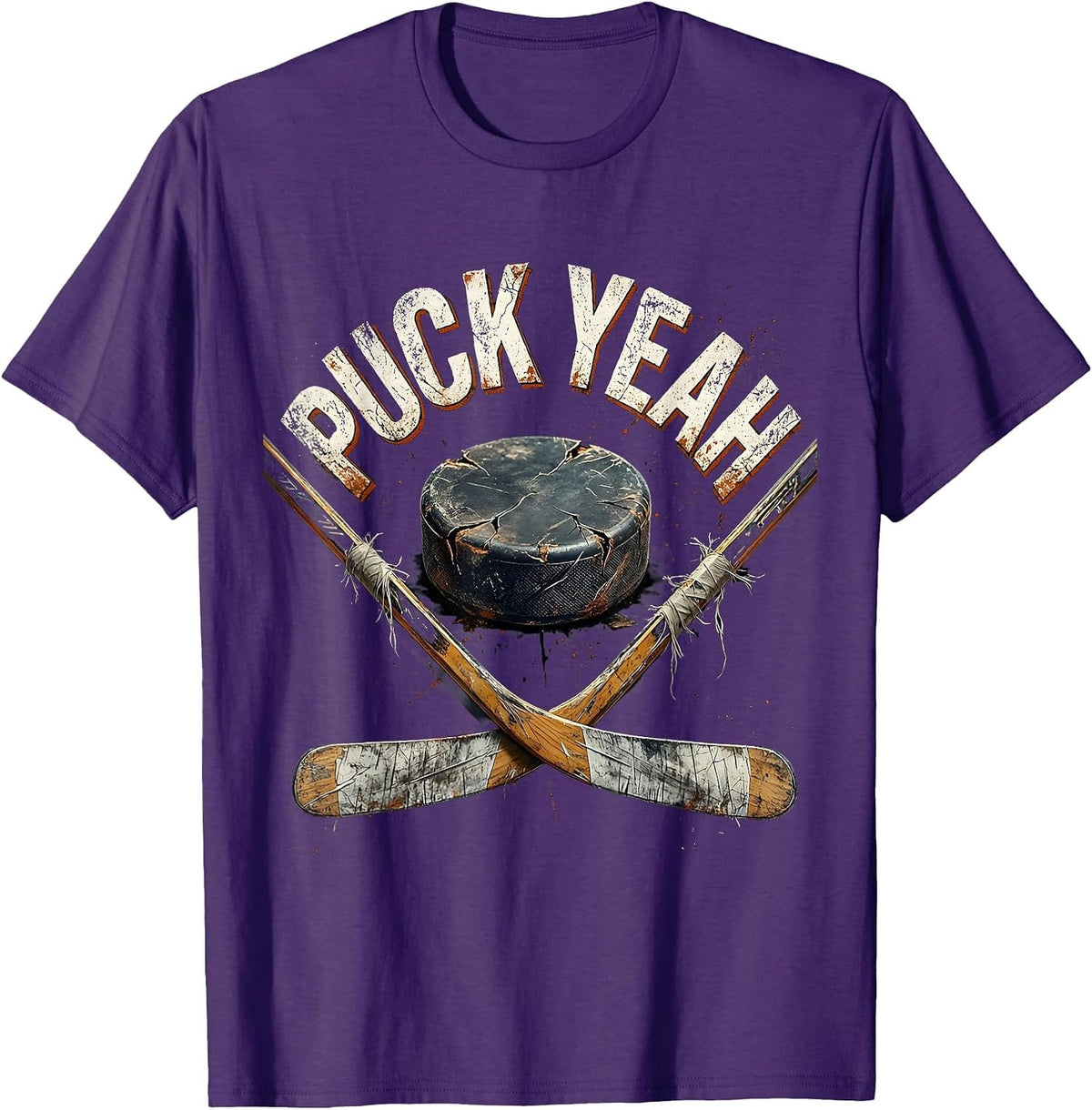 Puck Yeah Bold Hockey Fan Design T-Shirt - Purple
