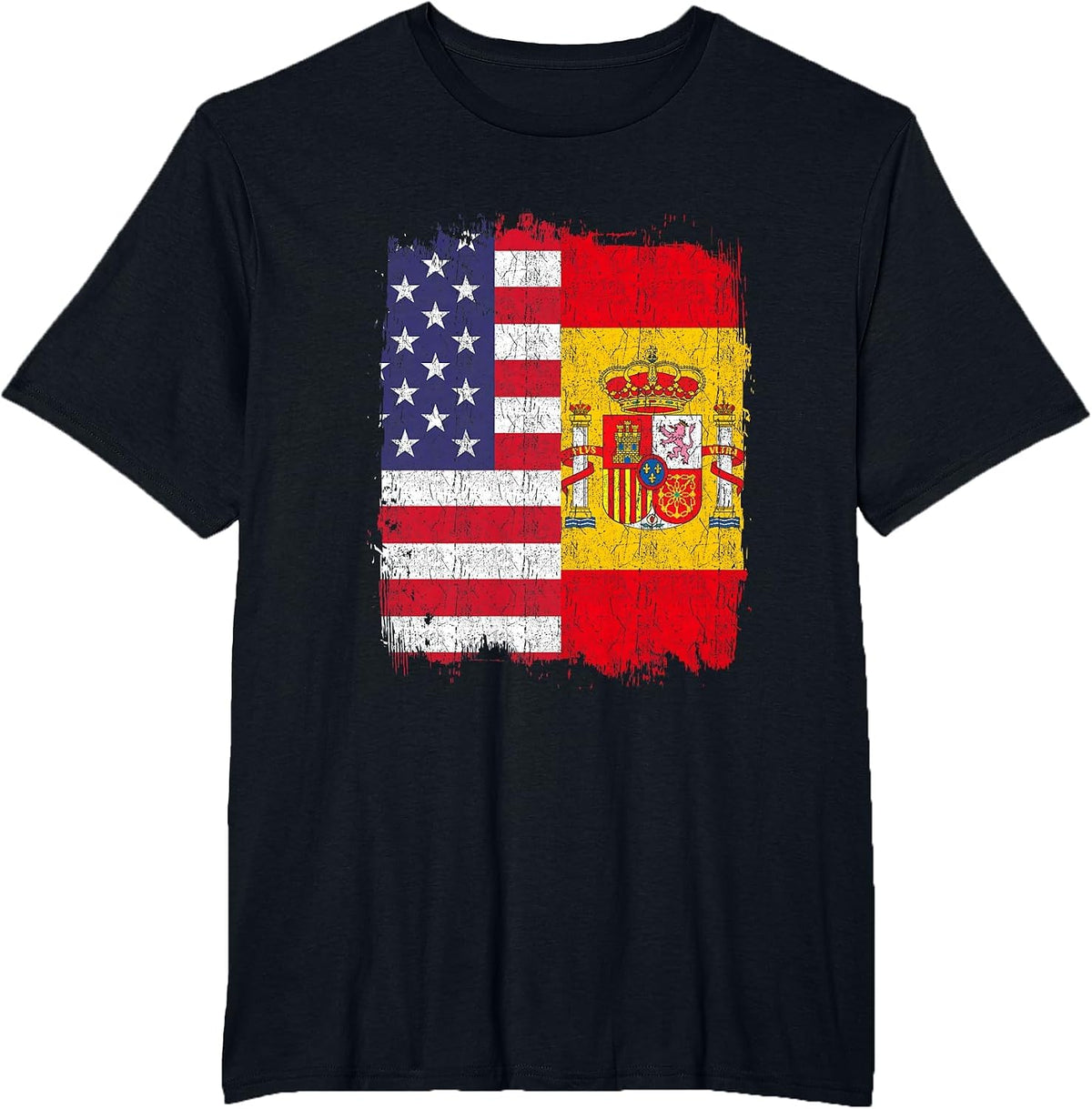 USA Spain Flag American Spanish T-Shirt - Black