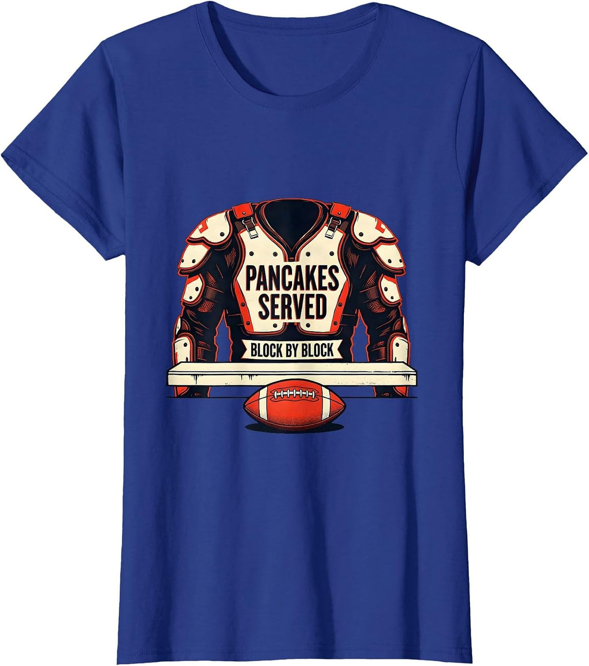 Women's Pancakes Served Block By Block Funny Football Lineman T-Shirt - Royal Blue