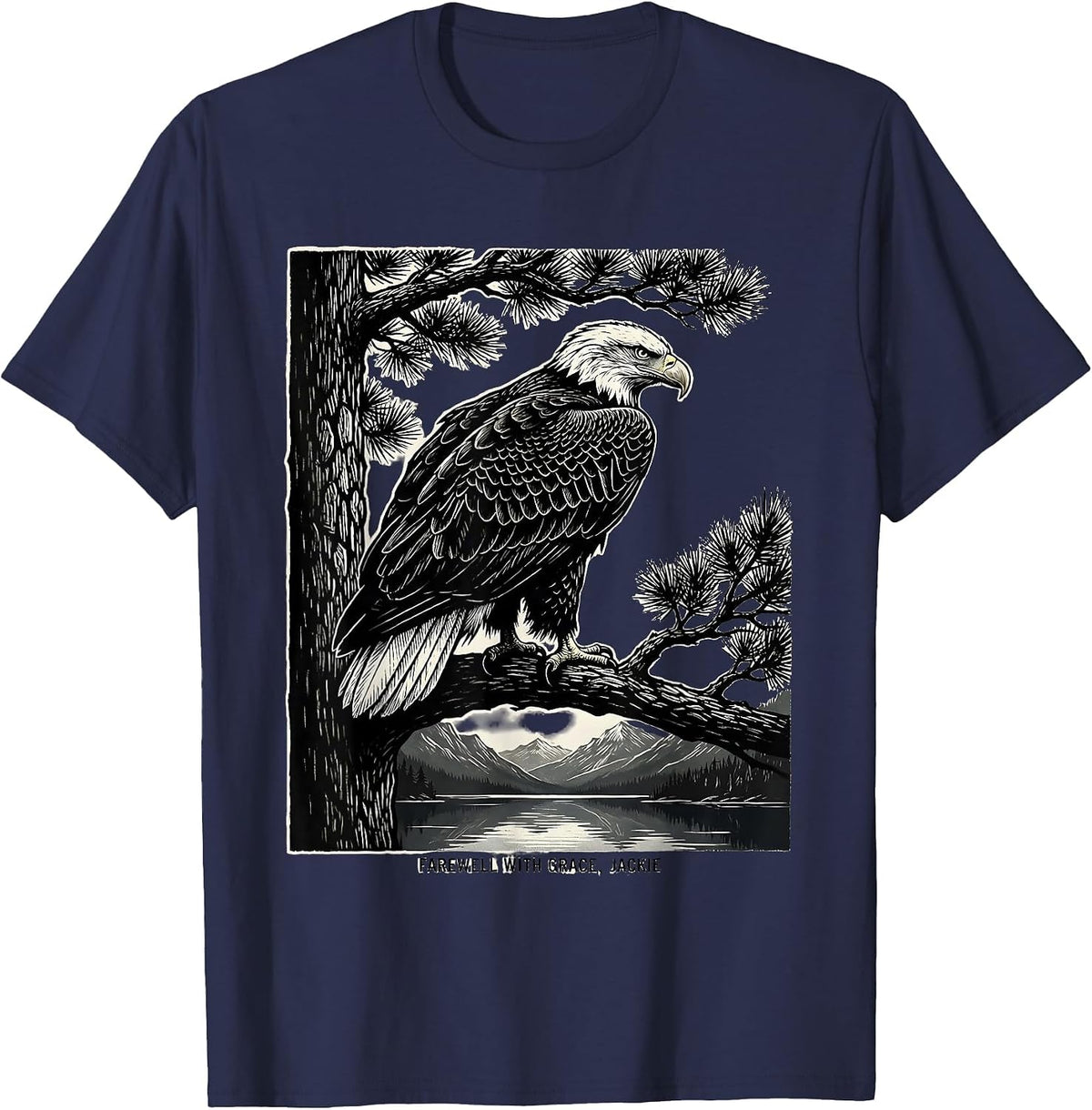 Men's Farewell With Grace Jackie Memorial Tribute Bald Eagle T-Shirt - Navy Blue