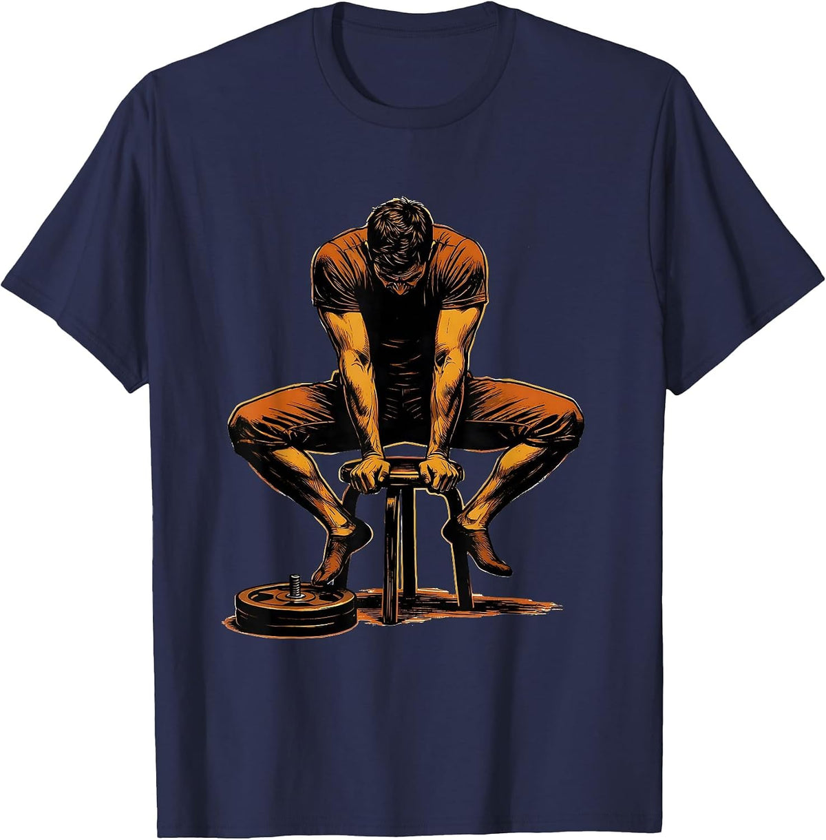 Men's Low Stomp Weight Plate Gym Humor Fitness T-Shirt - Navy Blue