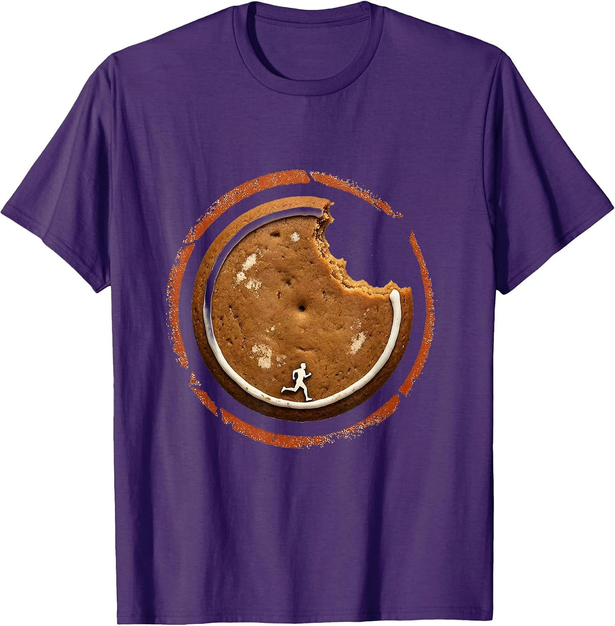 Bitten Gingerbread Runner Stamp Funny Christmas Fun Run T-Shirt - Purple