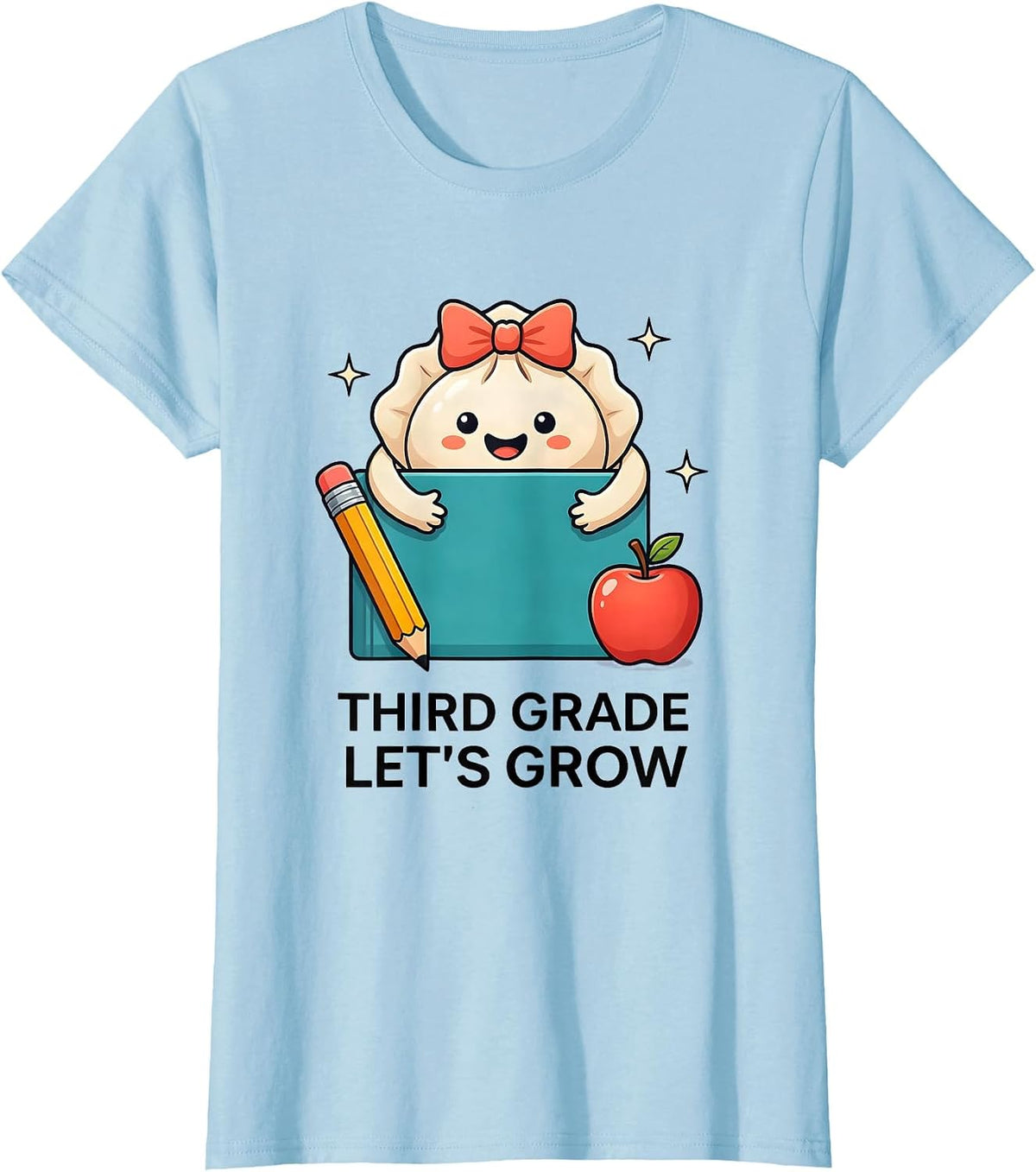 Women's Third Grade Let's Grow Kawaii Dumpling Girl Teacher Back T-Shirt - Baby Blue