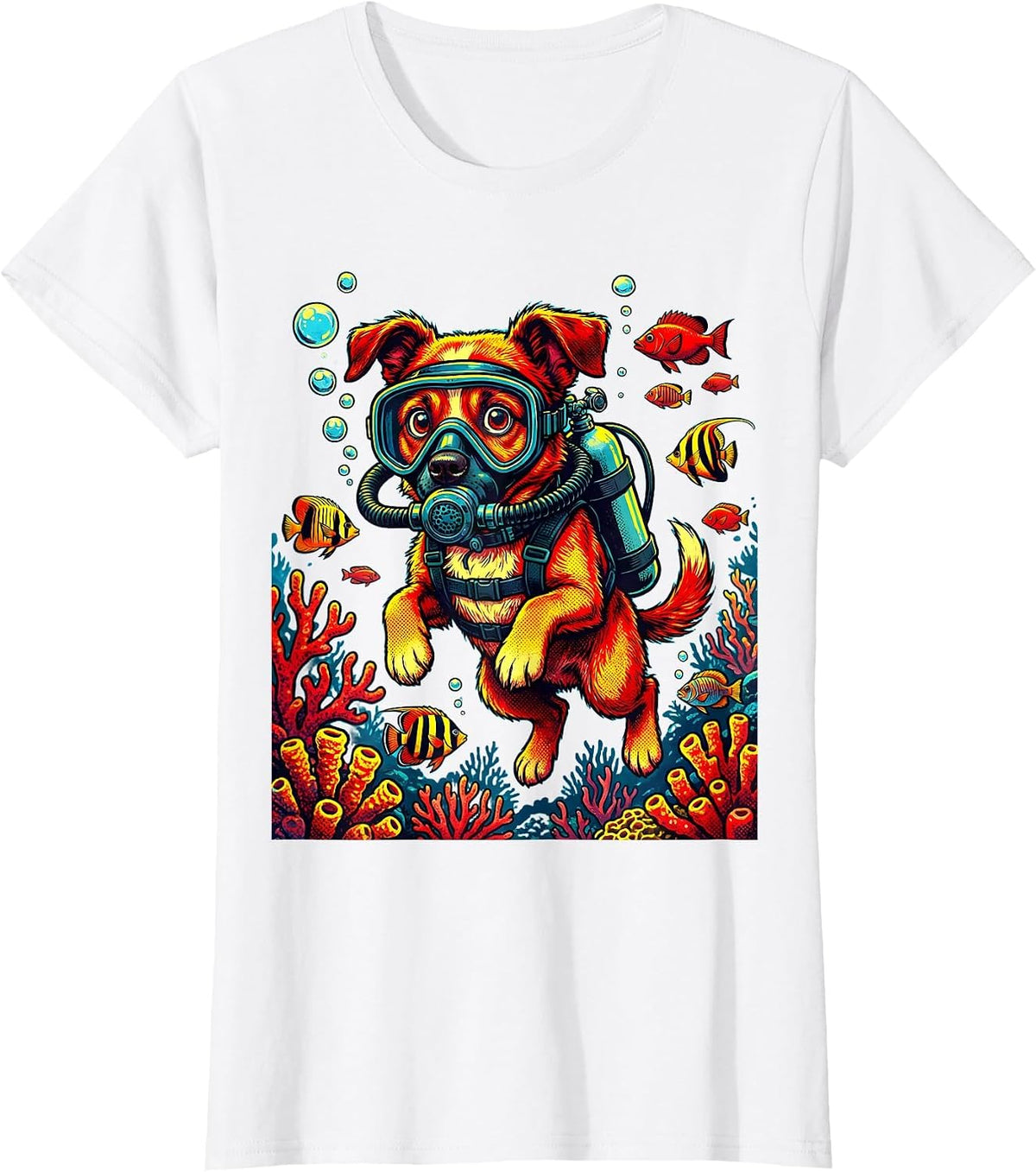 Women's Scuba Diving Dog Underwater Adventure Graphic T-Shirt - White