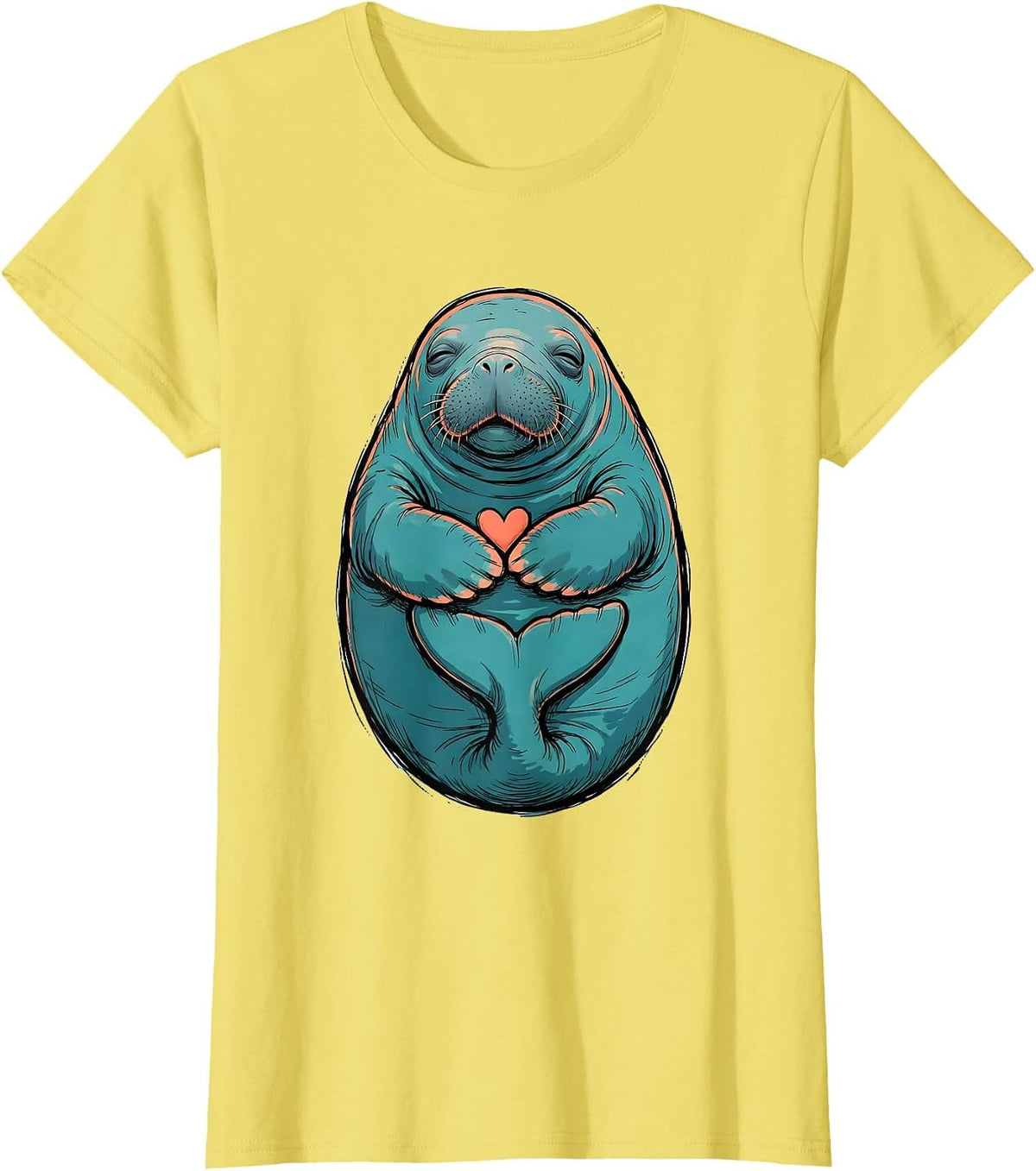 Manatee Hugging Self Funny Sea Cow Humor T-Shirt - Lemon Yellow