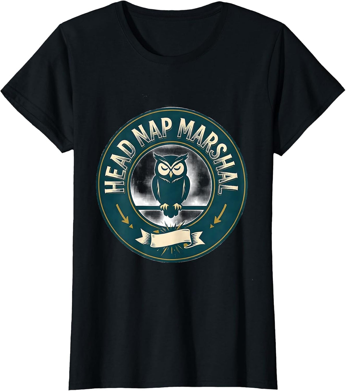 Head Nap Marshal Cute Owl Sleepshirt Animal Lover Novelty T-Shirt - Black
