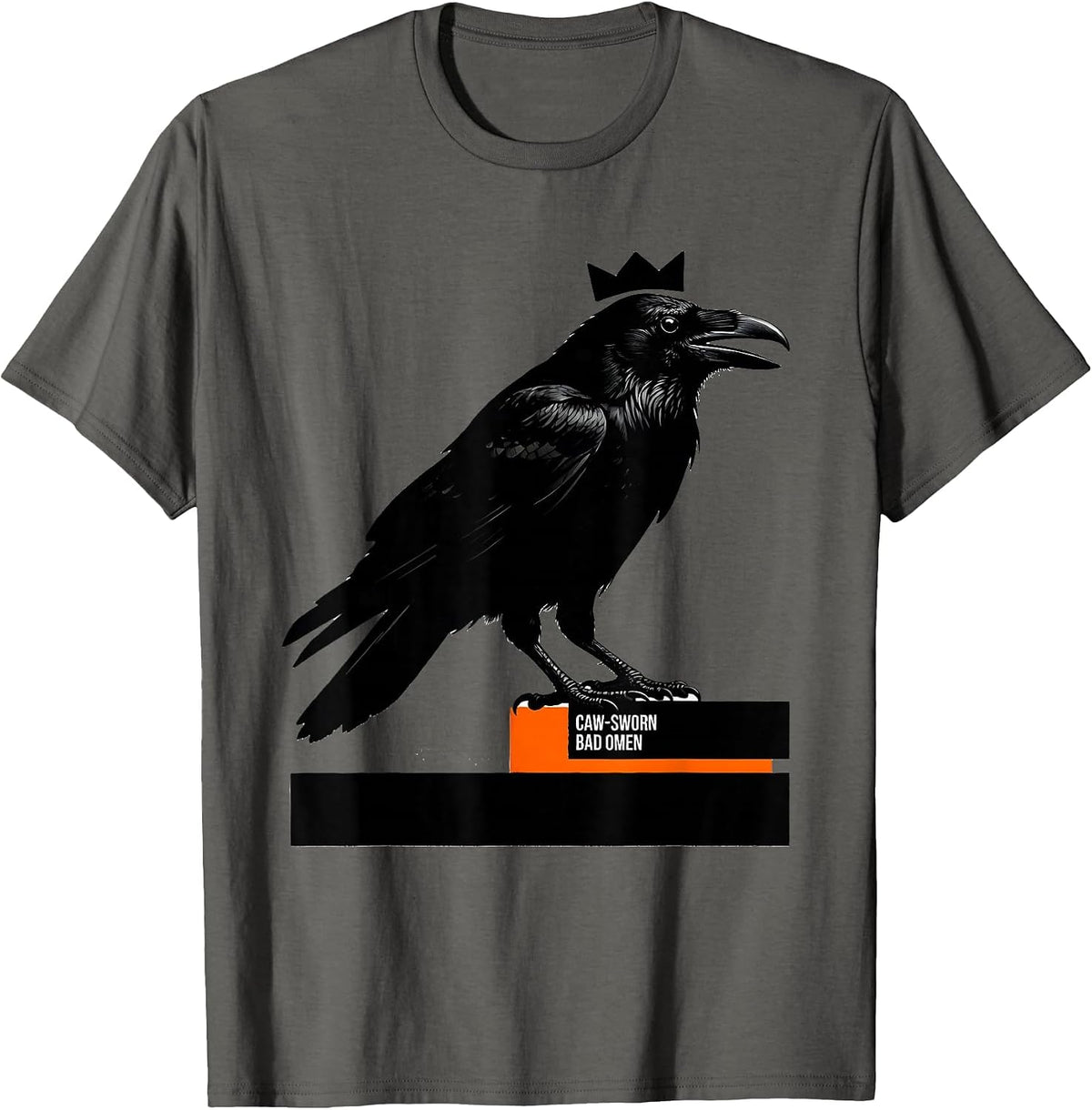 Men's Caw-Sworn Bad Omen Gothic Crow Raven Bird Pun Humor T-Shirt - Asphalt Grey