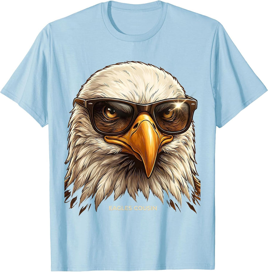 Men's Eagles Cousin Bald Eagle Sunglasses Mascot Humor T-Shirt - Baby Blue