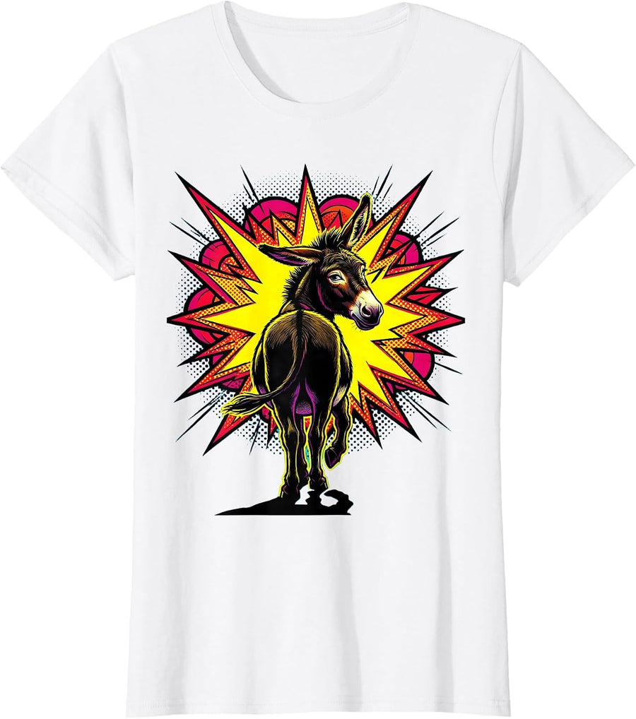Women's Smirking Donkey Walking Away From Explosion T-Shirt - White