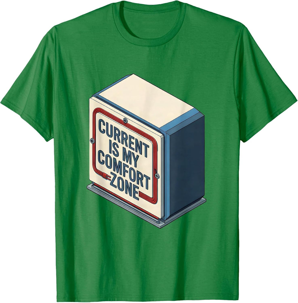 Men's Current Is My Comfort Zone Funny Electrician Skeleton Humor T-Shirt - Kelly Green