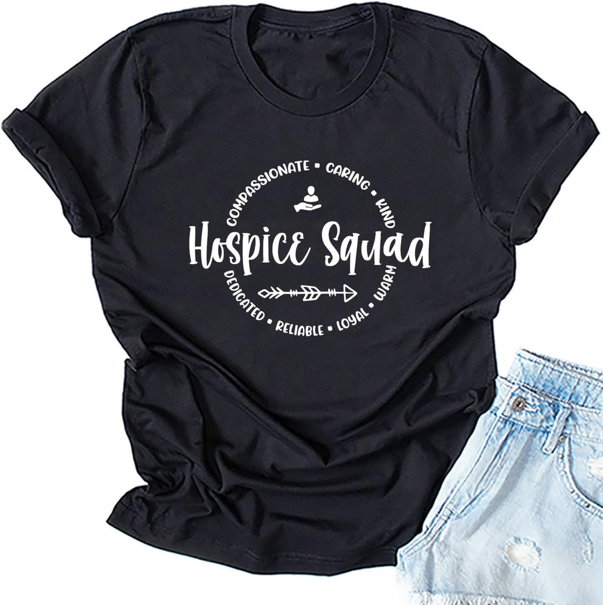Women's Hospice Squad T-Shirt Care Giver Appreciation Tee Tops Nurse Worker Caregiver Team Gift - Black