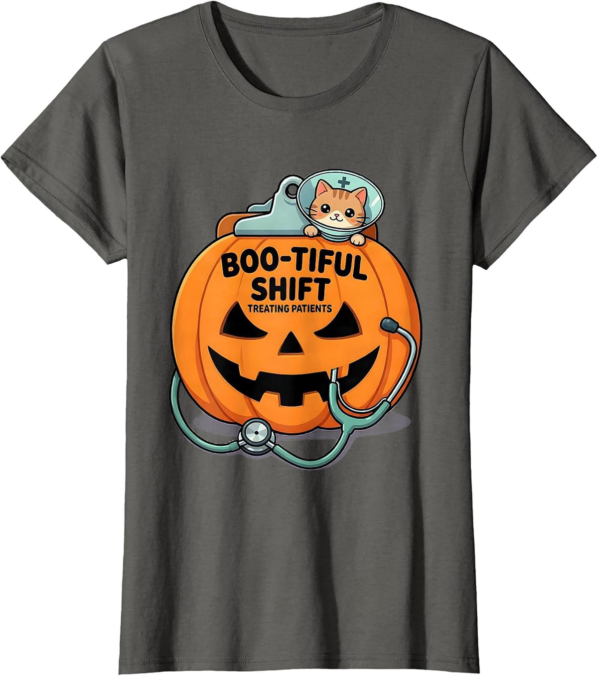 Women's Boo-tiful Shift Treating Patients Cute Kawaii Vet Tech T-Shirt - Asphalt Grey