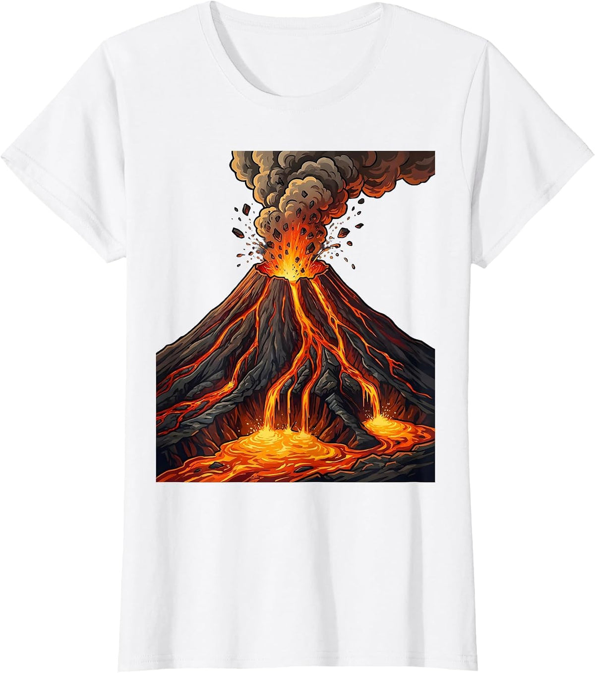 Volcanic Eruption Lava Flow Science Illustration T-Shirt - White