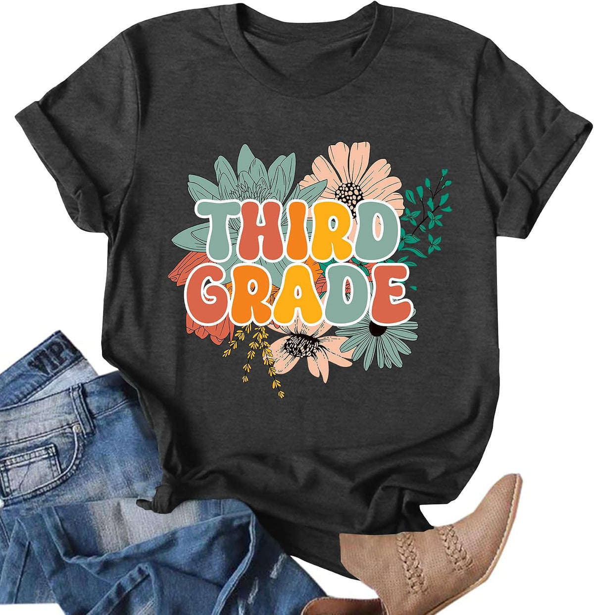 Teacher Shirts for Women First Day of School Tshirt Back to School T-Shirt Kindergarten Teacher Tee Top - Grade3grey