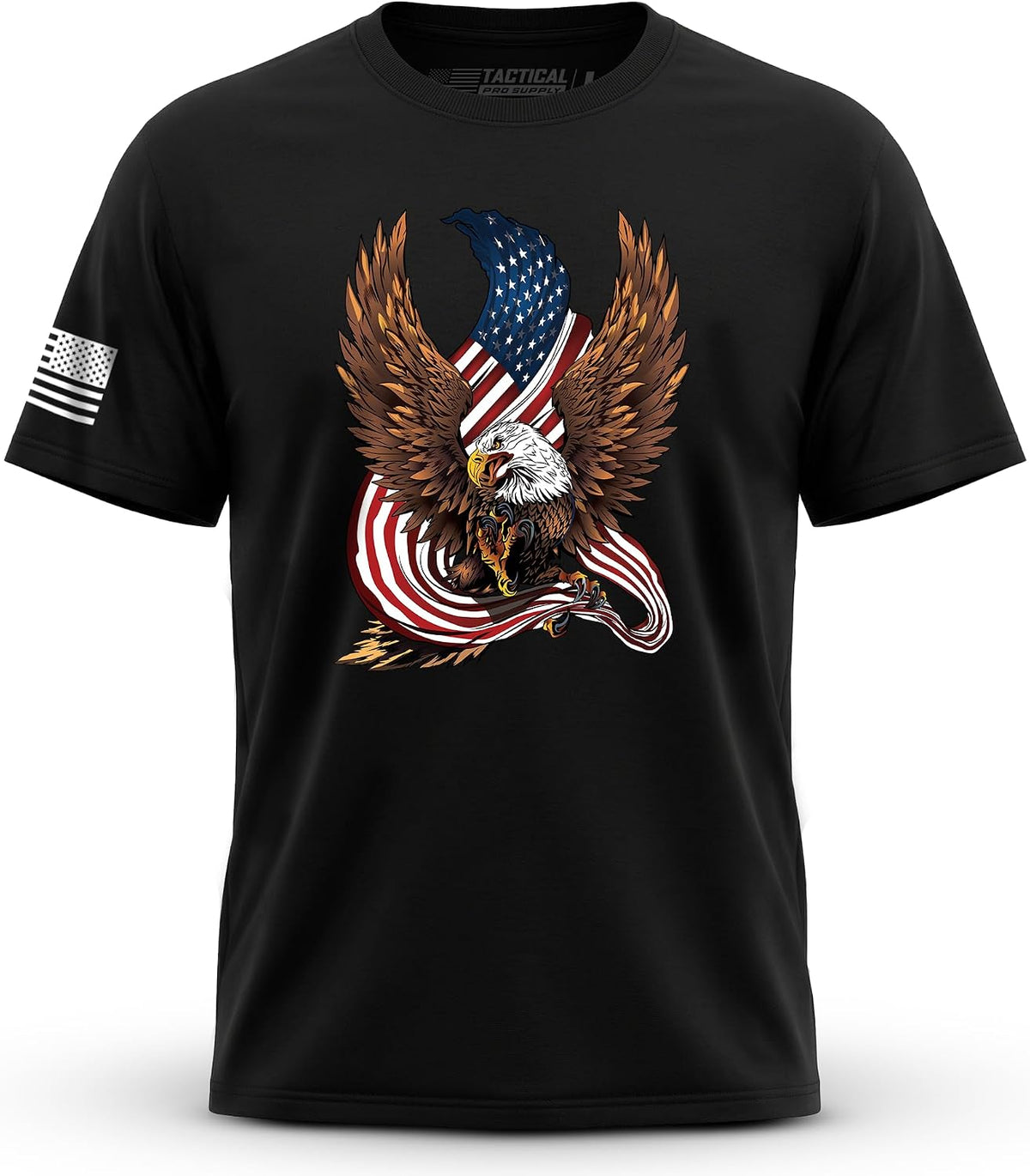 Men's Patriotic American Flag Short Sleeve Cotton T-Shirt Made in USA - Fierce Eagle