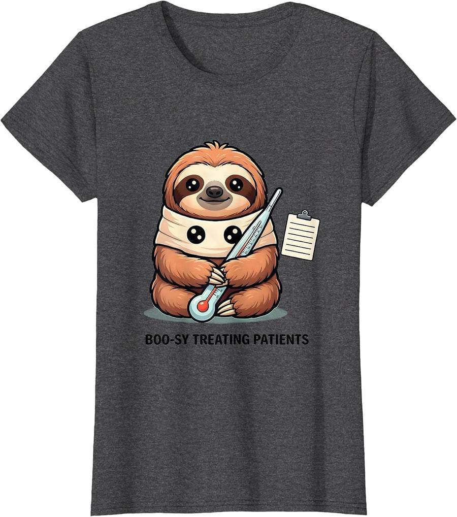 Women's Boo-sy Treating Patients Cute Kawaii Vet Tech Halloween T-Shirt - Dark Heather Grey