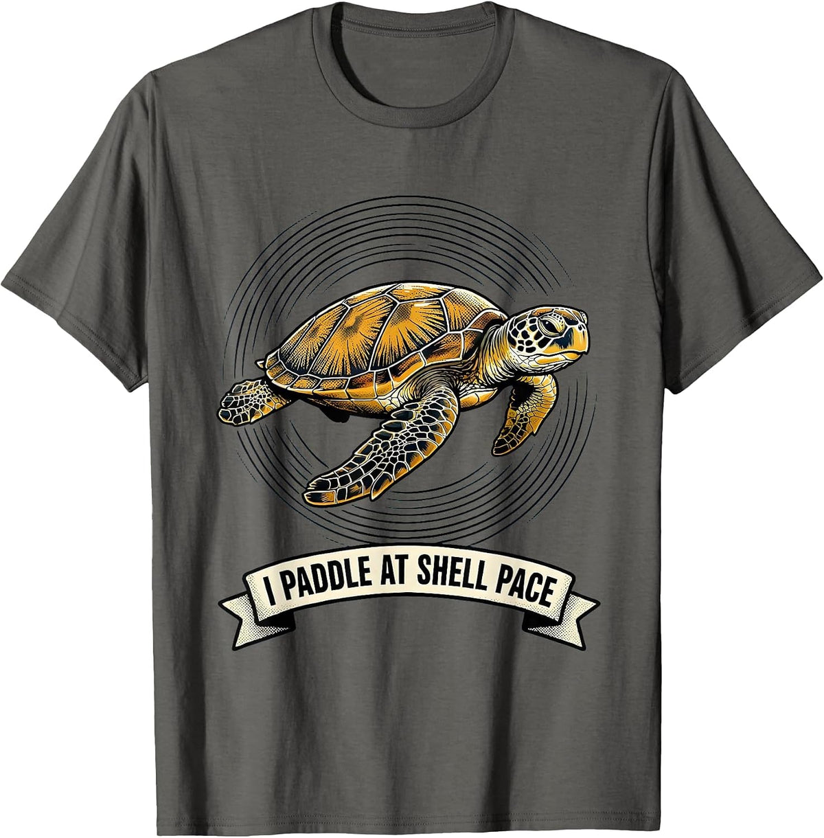 I Paddle At Shell Pace Retro Cartoon Sea Turtle Ocean Animal T-Shirt - Asphalt Grey