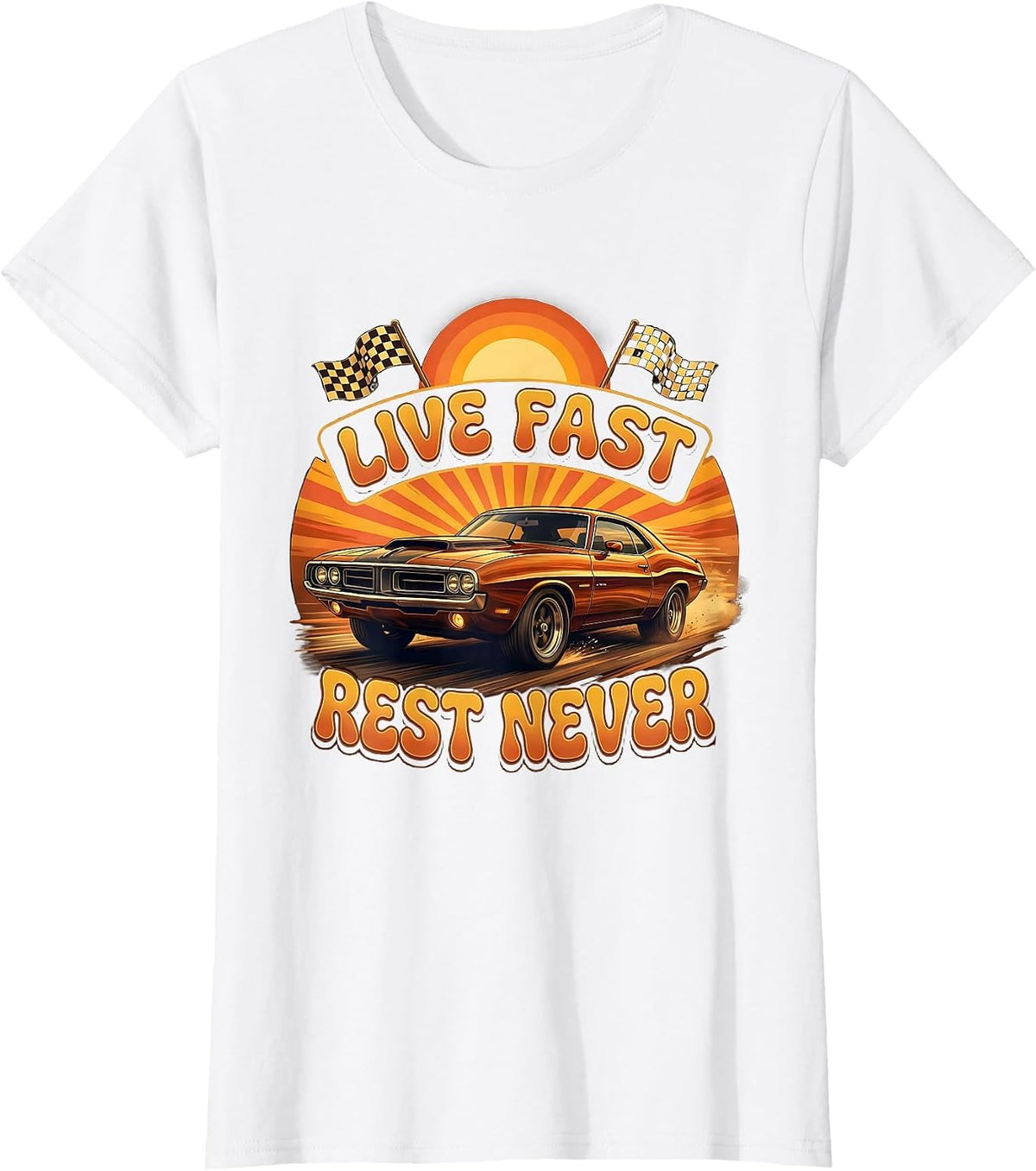 Live Fast Rest Never Racing Lifestyle Labor Day T-Shirt - White