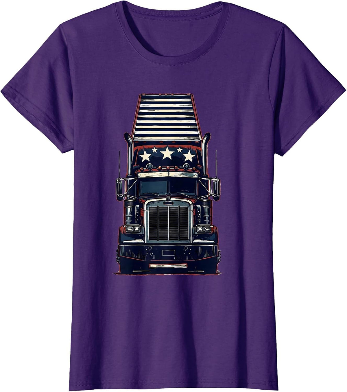 Women's American Flag Semi Truck Driver Patriotic Trucker Pride T-Shirt - Purple