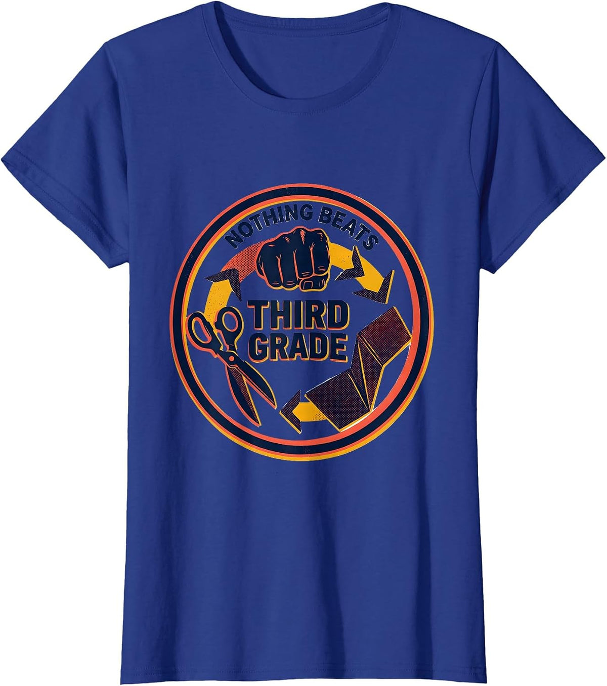 Women's Nothing Beats Third Grade Back to School Rock Paper Scissors T-Shirt - Royal Blue