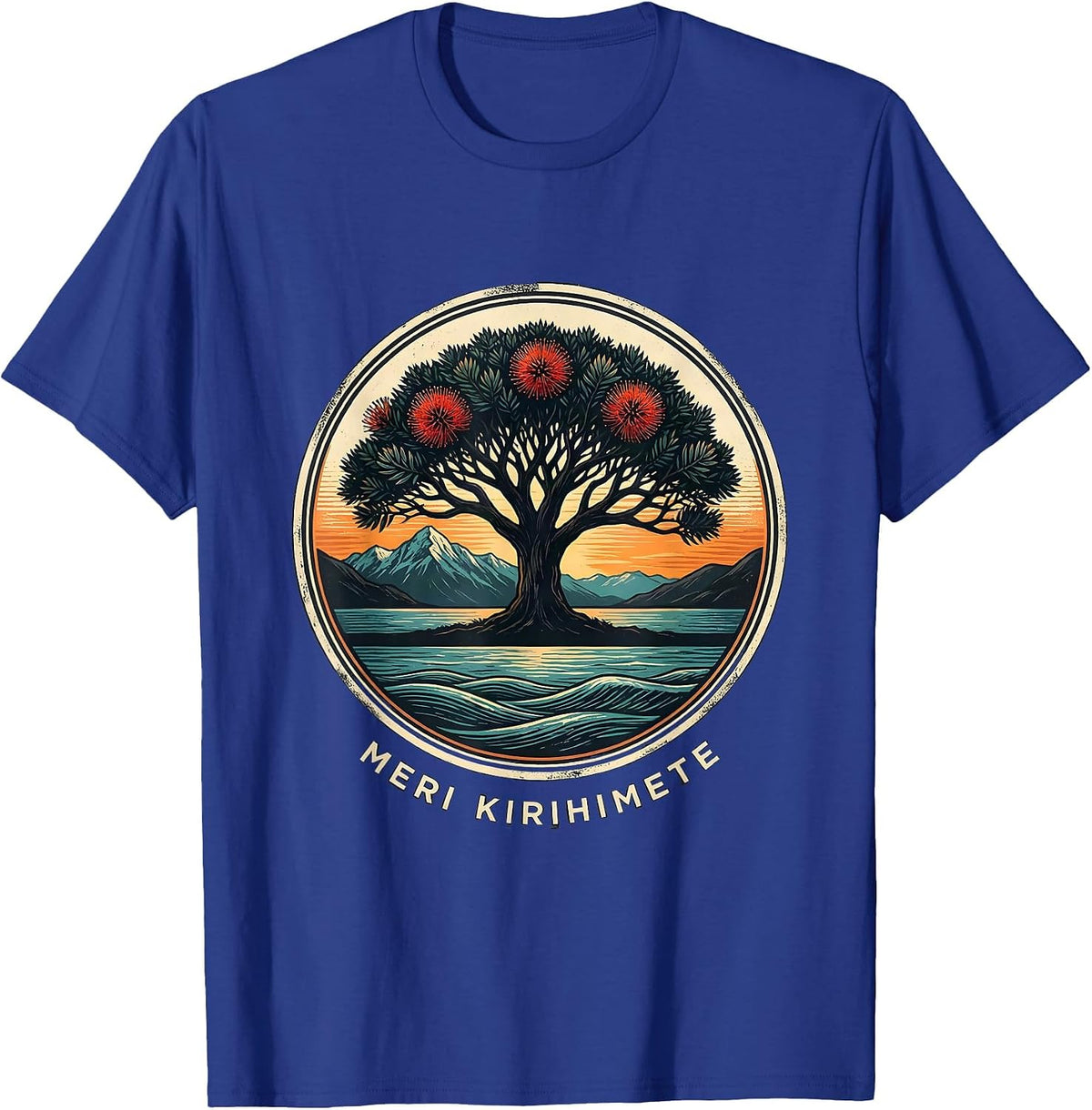 Men's Meri Kirihimete Vintage New Zealand Christmas Rugby Pride T-Shirt - Royal Blue