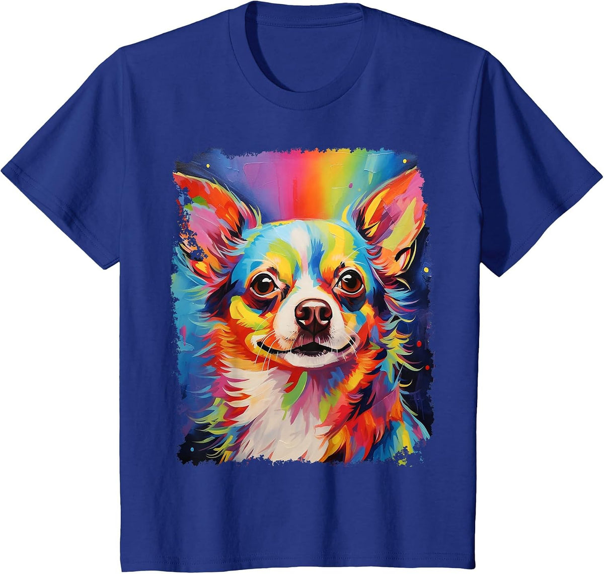 Pop Art Dog Chihuahua Long Hair Rainbow T-Shirt - Royal Blue