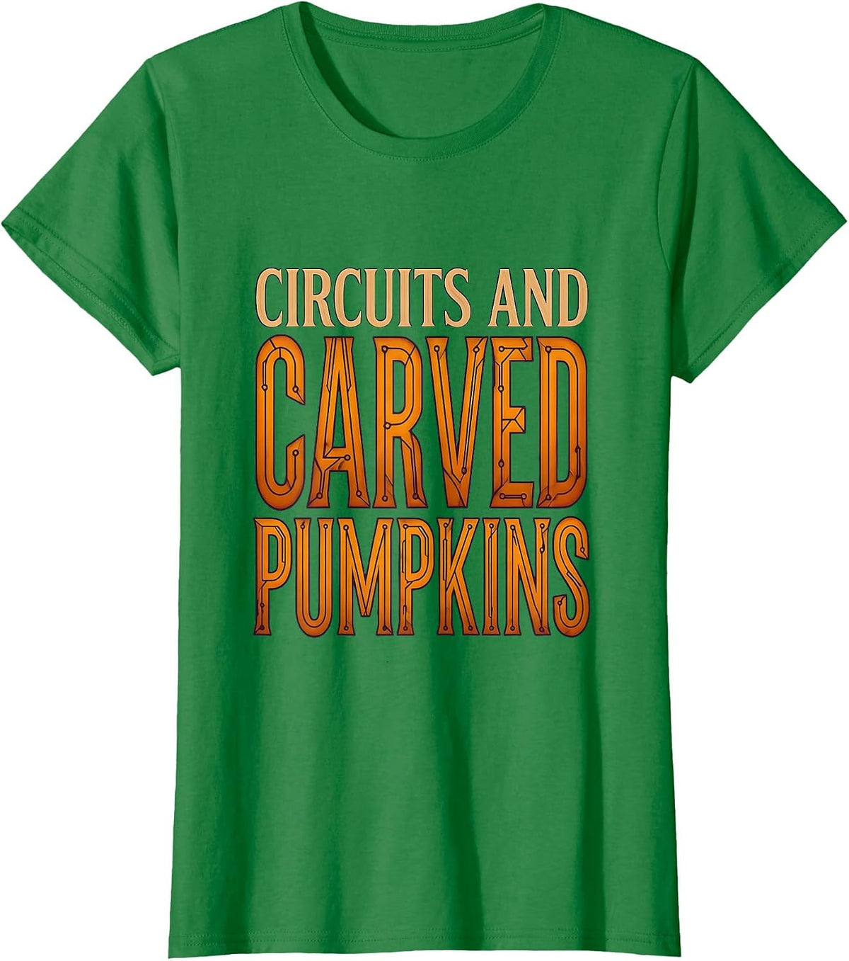Women's Circuits and Carved Pumpkins Halloween Tech Design T-Shirt - Kelly Green