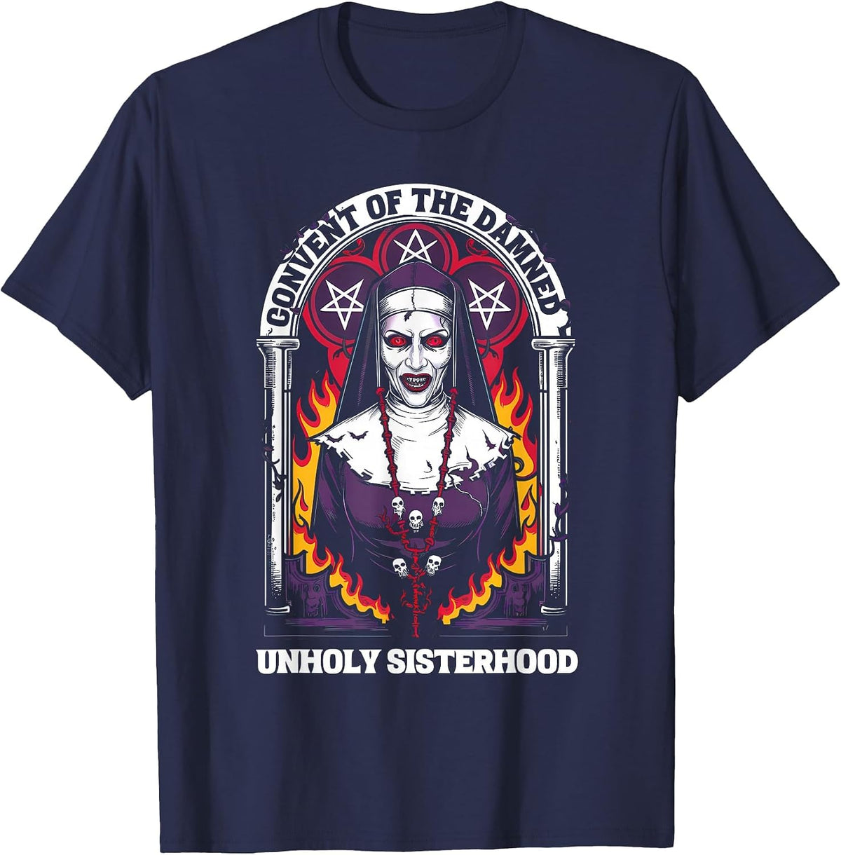 Gothic Antichrist Dark Art Church of Satan 666 Baphomet T-Shirt - Navy Blue
