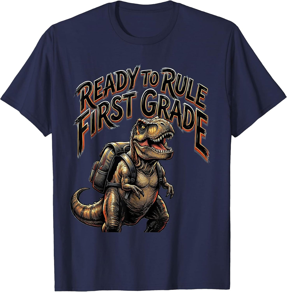 Men's Ready To Rule First Grade Sign Painter Showcard Dinosaur Boy T-Shirt - Navy Blue