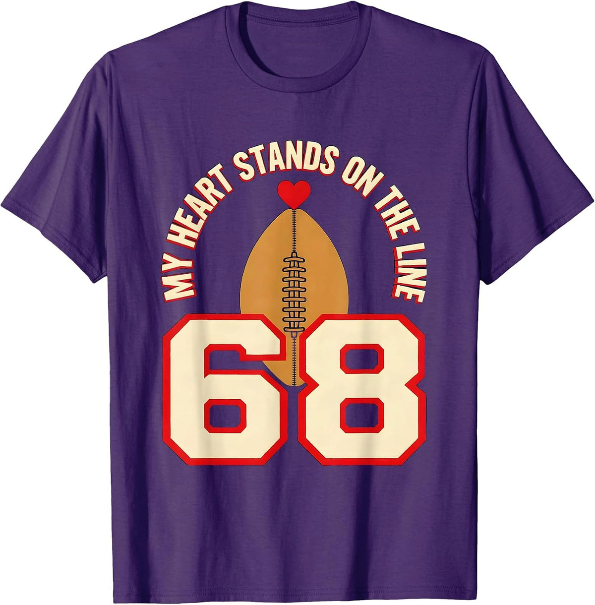 My Heart Stands On The Line 68 Football Lineman Mom Jersey T-Shirt - Purple