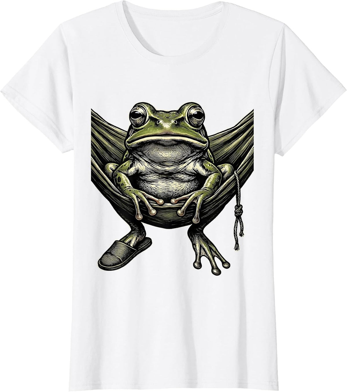 Frontal Squat Frog Hammock Retro Absurdist Humor T-Shirt - White