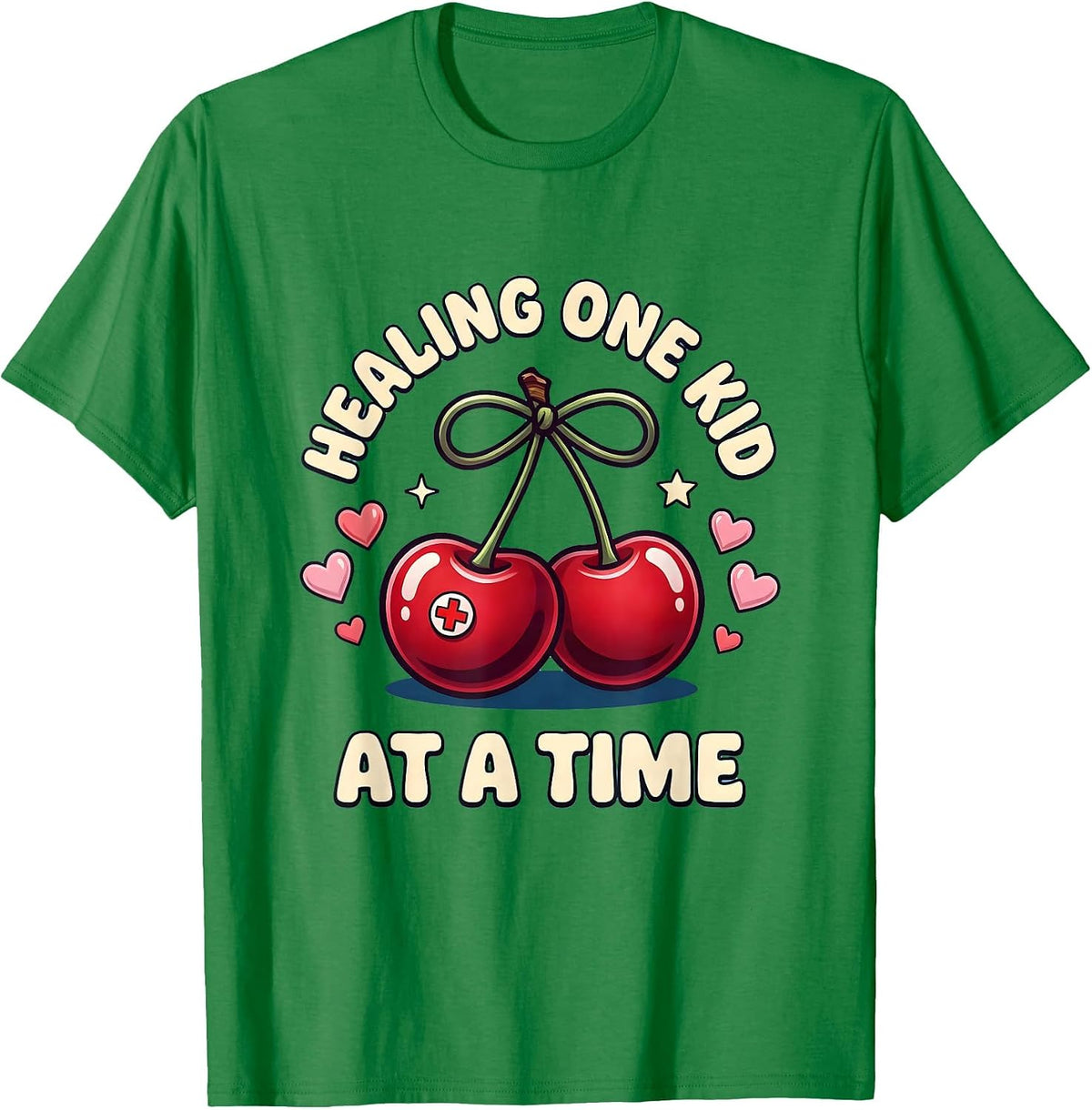 Men's School Nurse Healing One Kid at a Time Design T-Shirt - Kelly Green