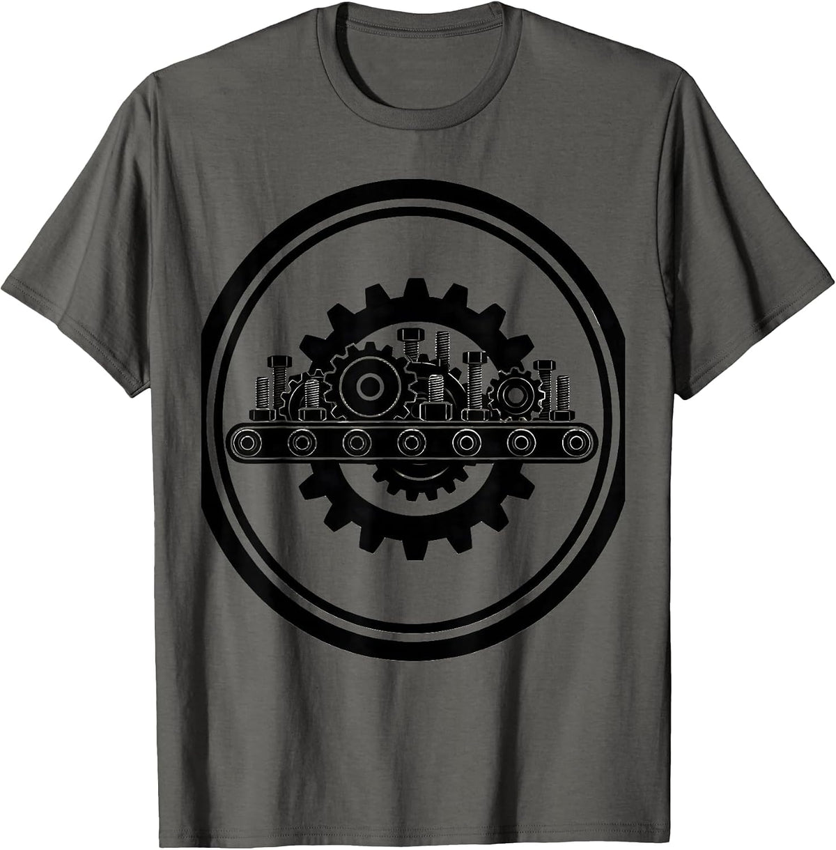 Conveyor Belt Gears and Bolts Industrial Design T-Shirt - Asphalt Grey