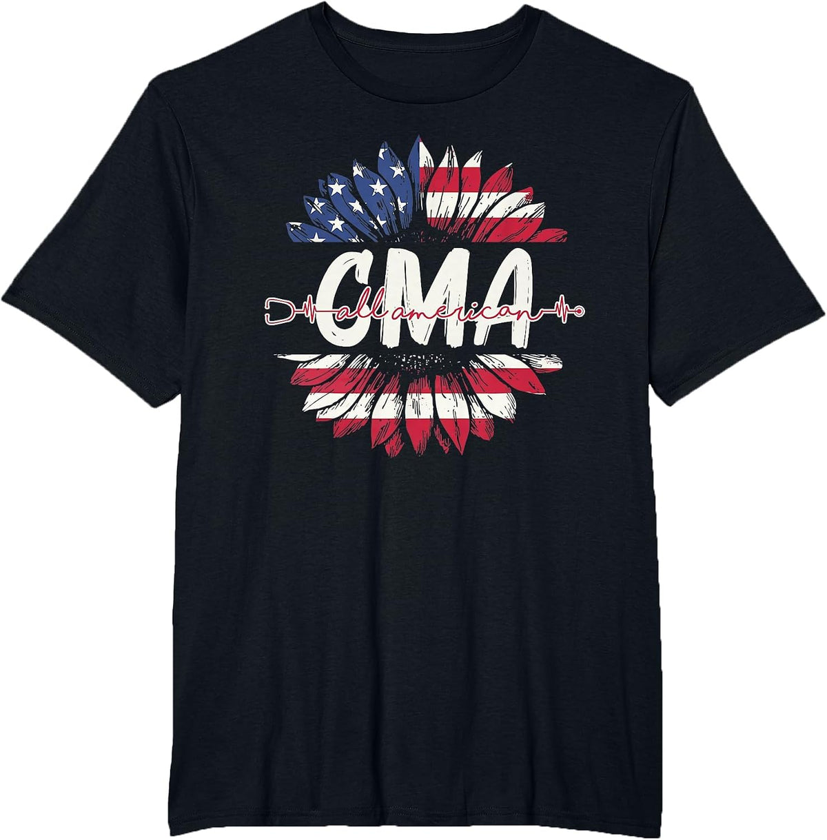 All American CMA Life American Flag Sunflower 4th of July T-Shirt - Black