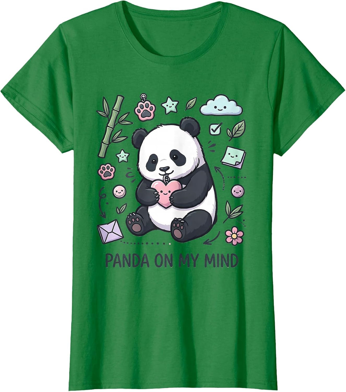 Panda On My Mind Kawaii Cute Panda Lover Animal Humor T-Shirt - Kelly Green