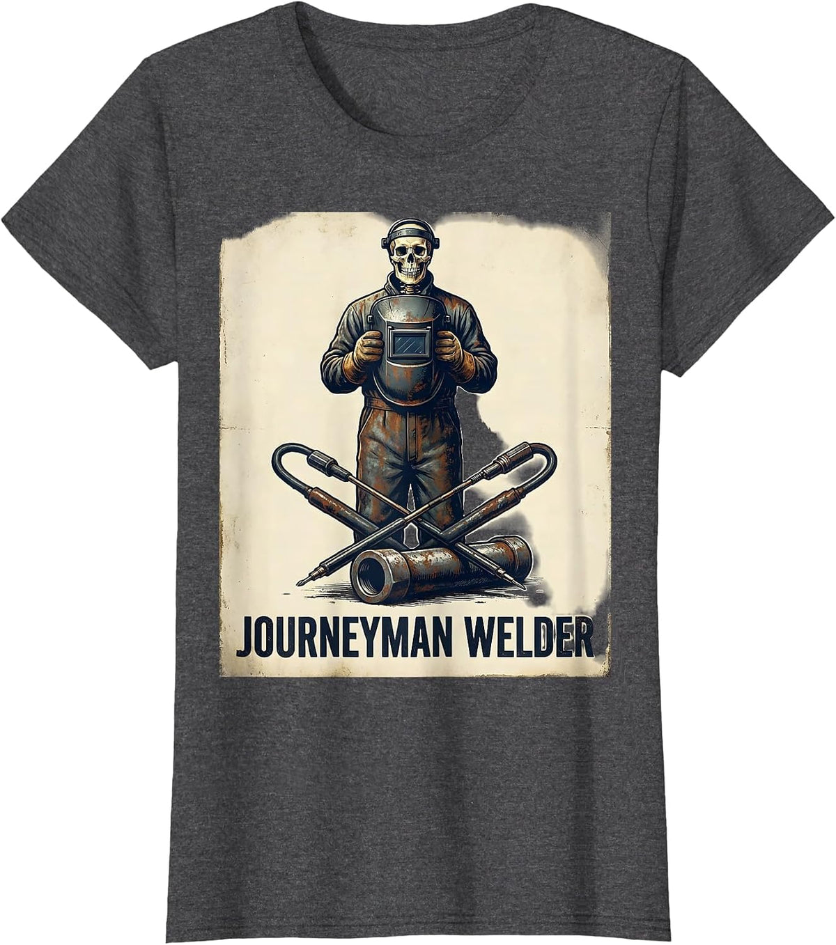 Women's Journeyman Welder Vintage Skeleton Funny Welding Tradesman T-Shirt - Dark Heather Grey