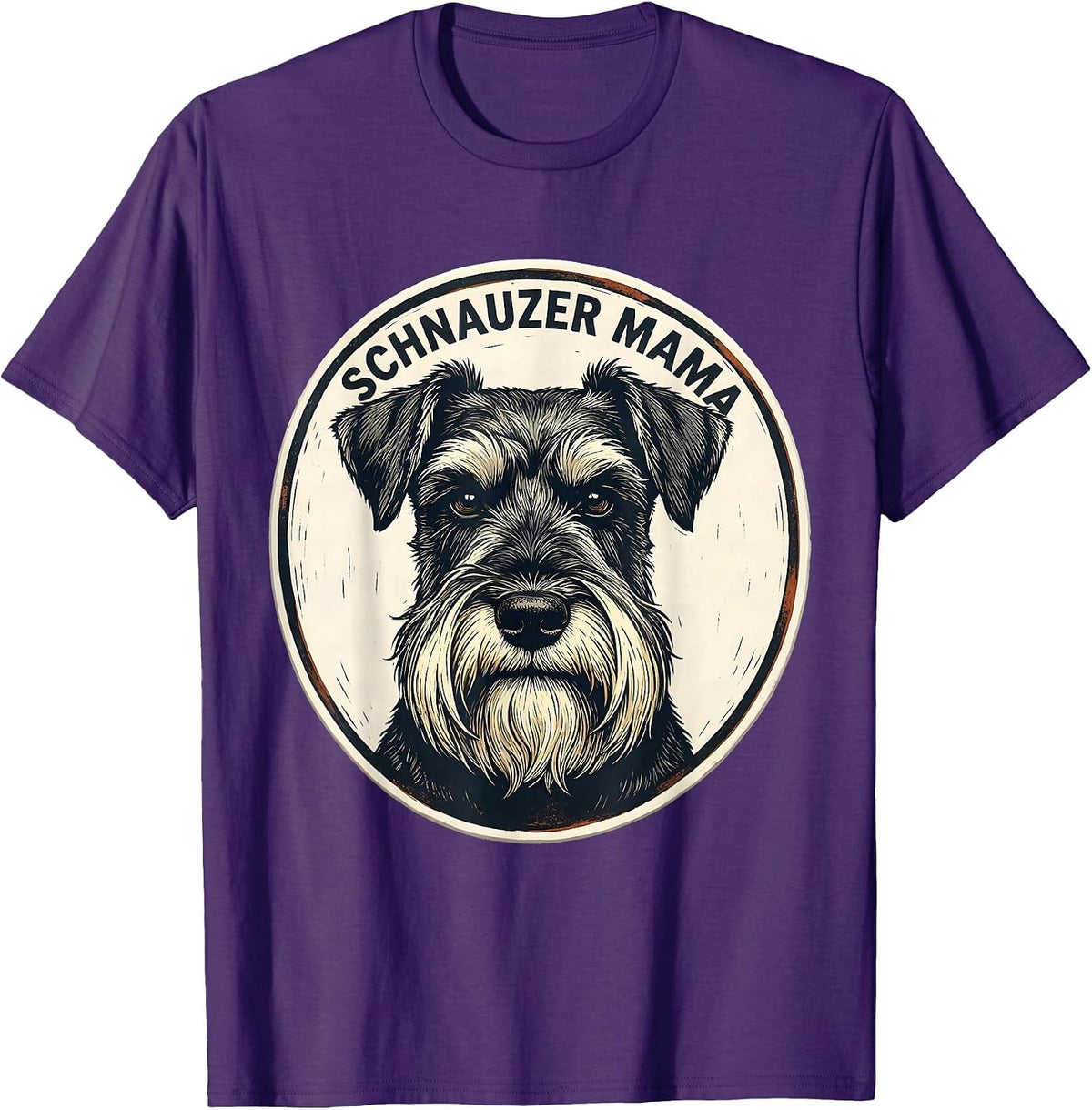 Men's Schnauzer Mama Linocut Miniature Schnauzer Owner Dog Lover T-Shirt - Purple