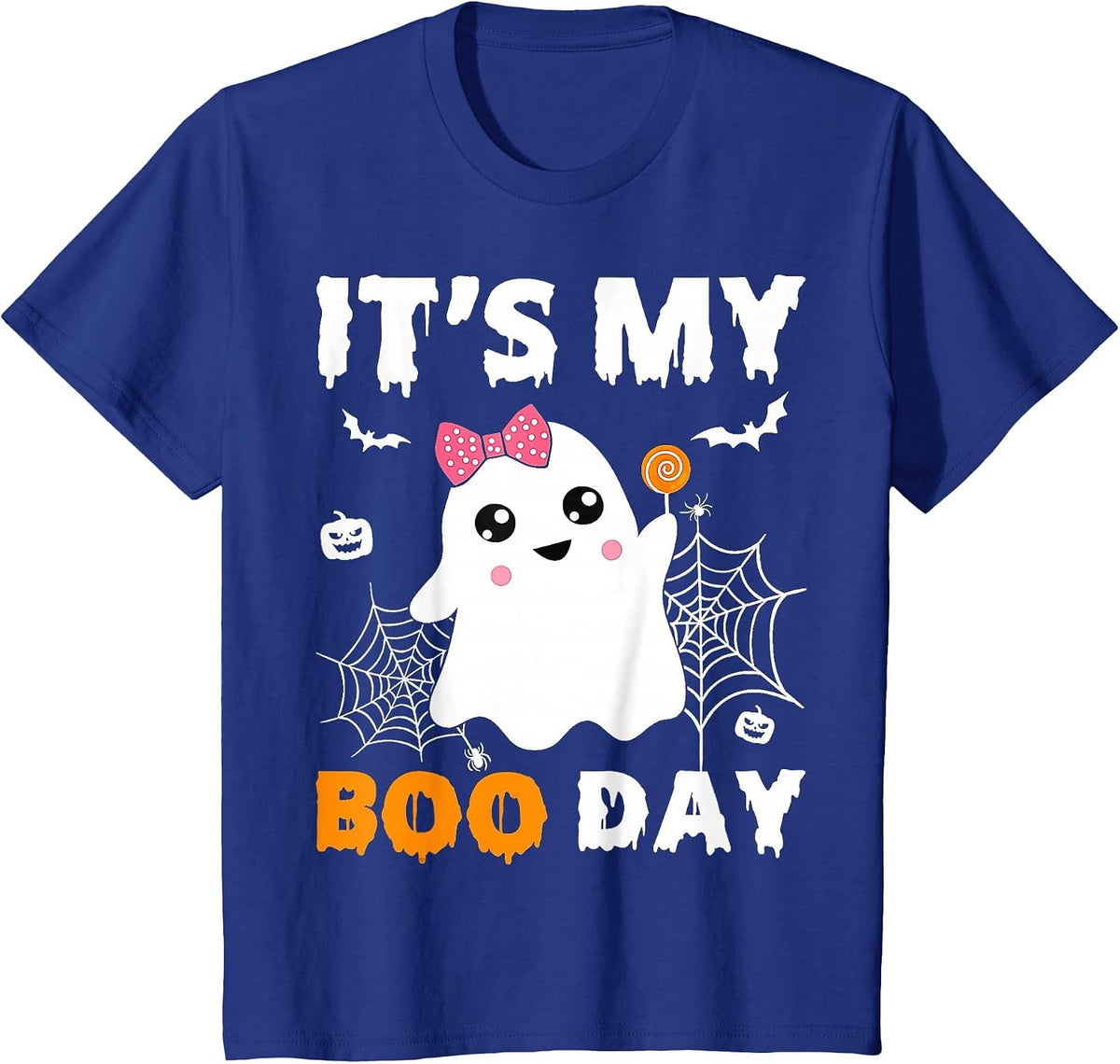 Its My Boo Day Halloween Birthday Ghost Pink Bow Girls T-Shirt - Royal Blue