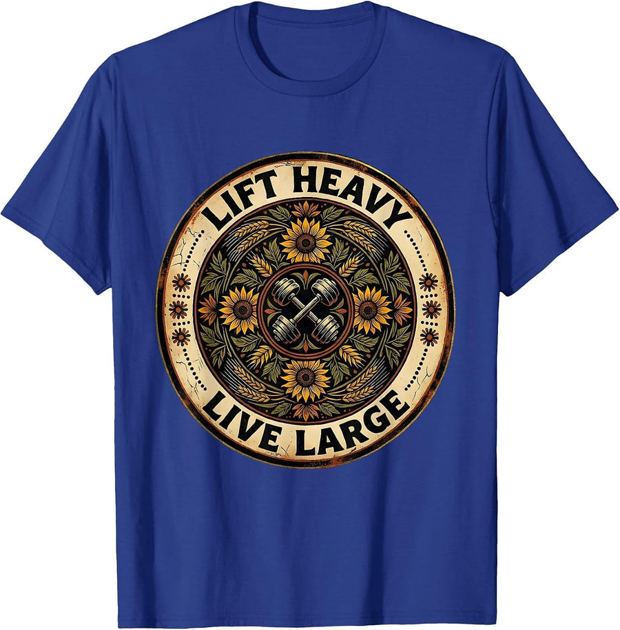 Lift Heavy Live Large Gym Workout Design T-Shirt - Royal Blue