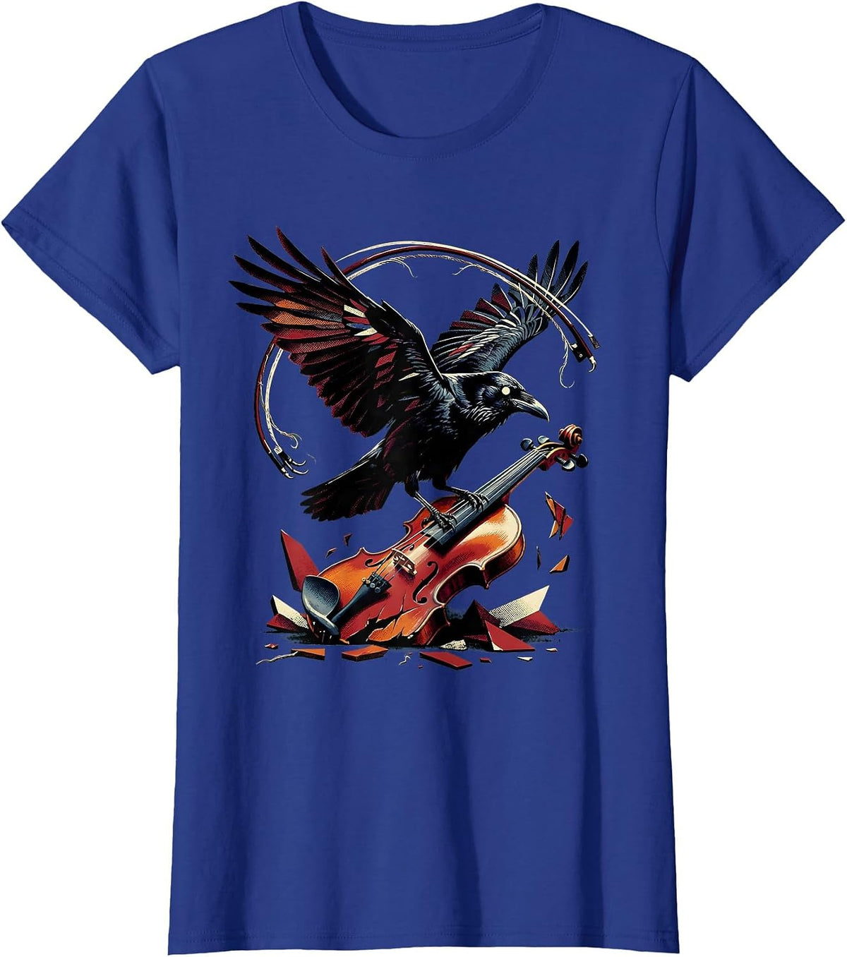 Women's Raven on Broken Violin Strings Graphic T-Shirt - Royal Blue