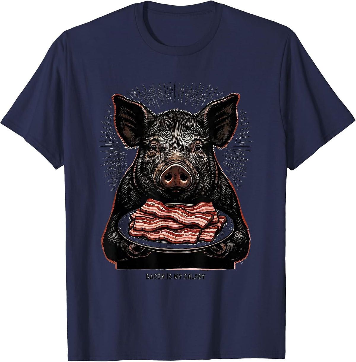 Men's Bacon Is My Salary Funny Bacon Lover Foodie Humor T-Shirt - Navy Blue