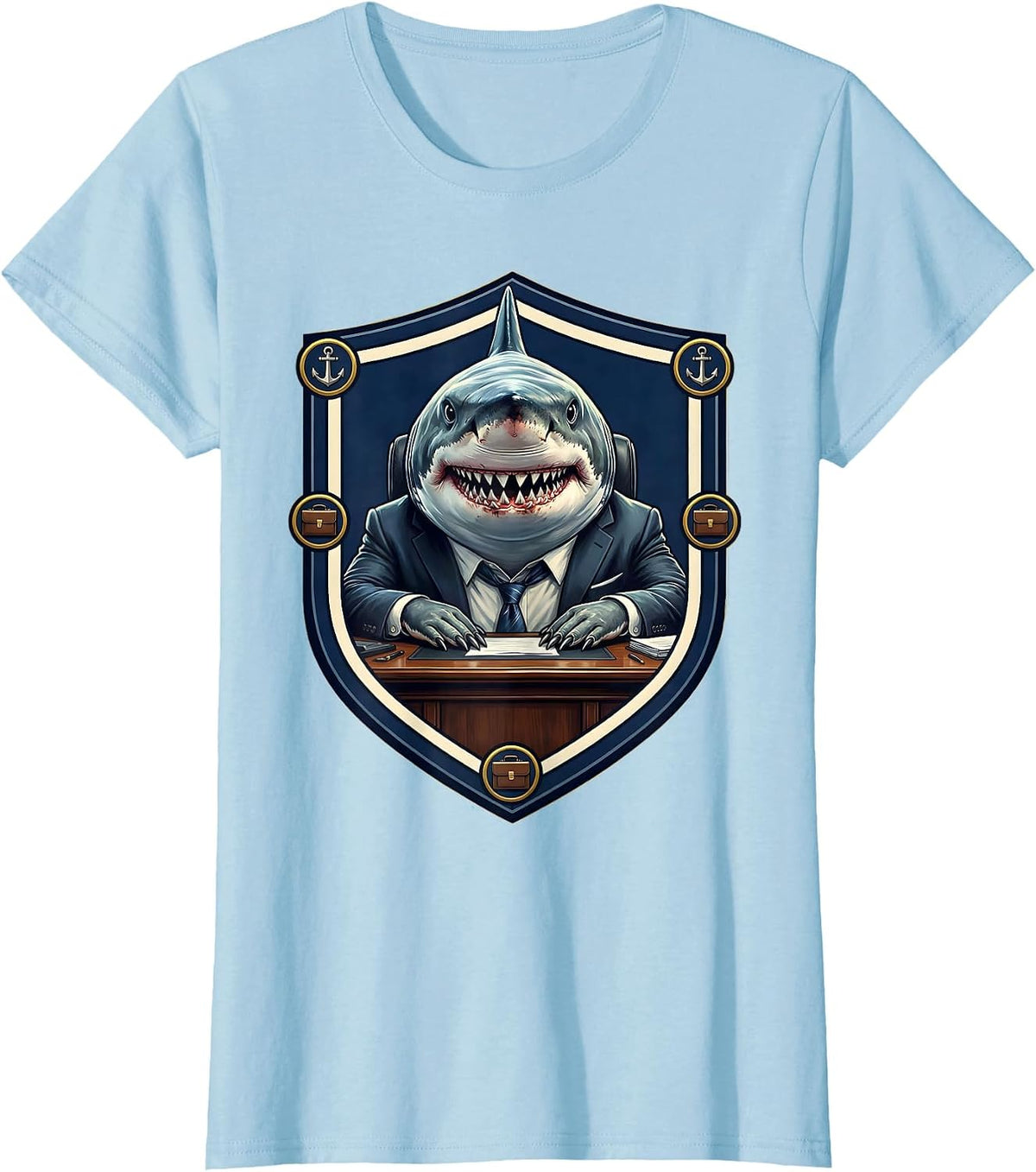 Shark in a Business Suit Office Desk Funny T-Shirt - Baby Blue