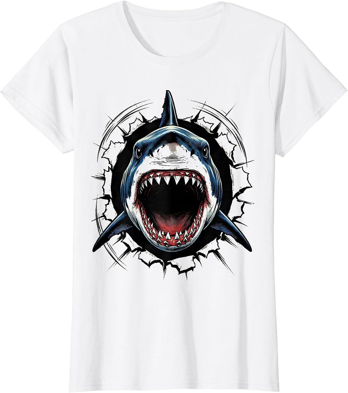 Shark Jaw Comic Book Halloween Costume T-Shirt - White