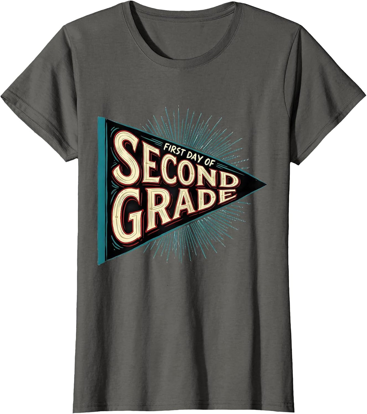 Women's First Day of Second Grade Sign Painter Showcard Back T-Shirt - Asphalt Grey